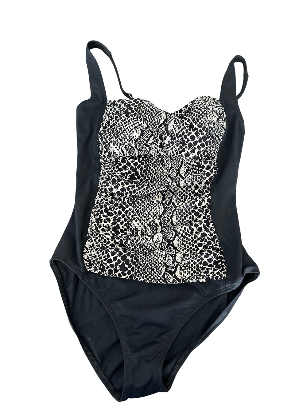 Boston Proper Slimming Black One-Piece Swimsuit  Monochrome Snake Print Panel